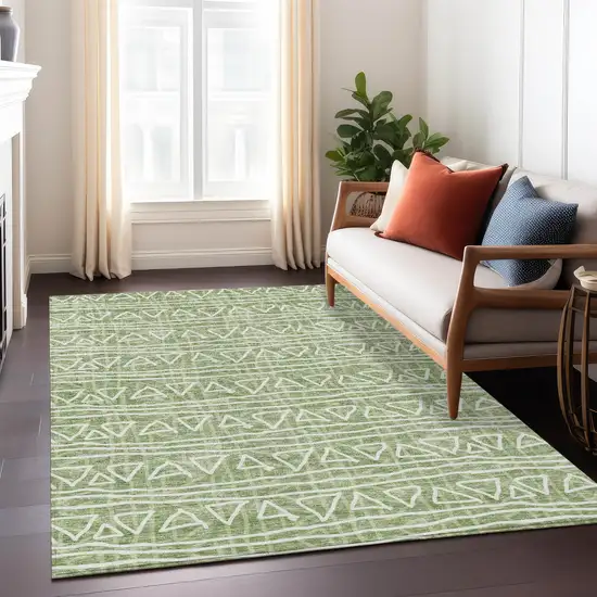 Green And Ivory Geometric Washable Indoor Outdoor Area Rug Photo 8