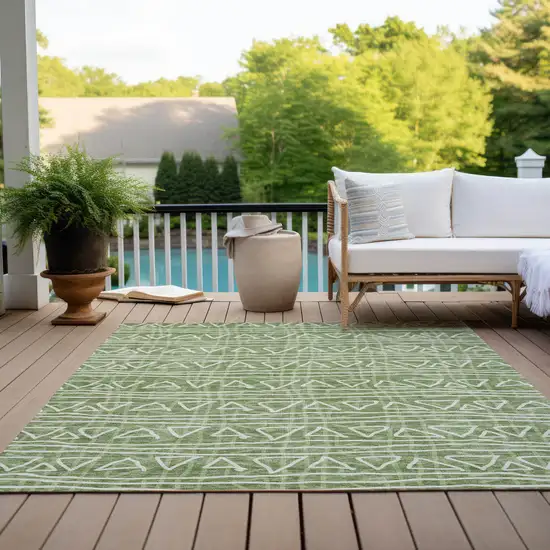 Green And Ivory Geometric Washable Indoor Outdoor Area Rug Photo 9