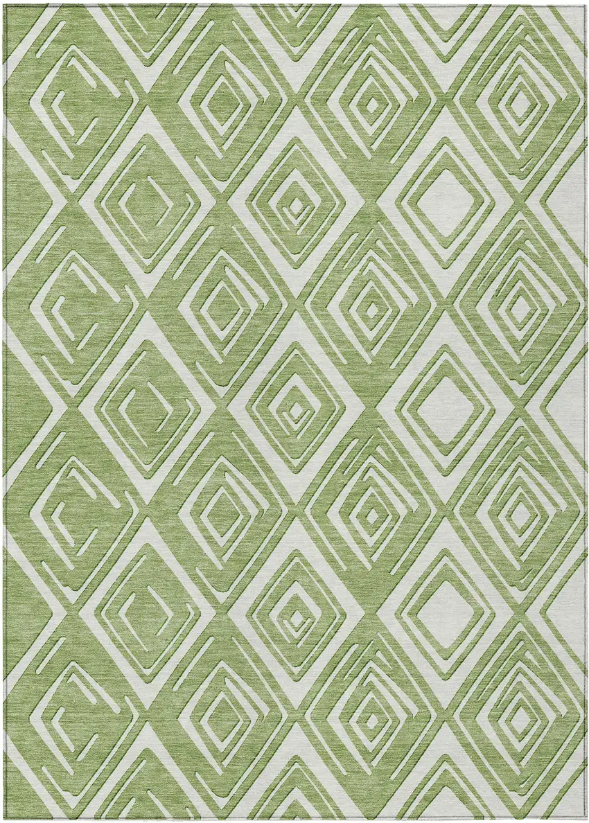 Green And Ivory Geometric Washable Indoor Outdoor Area Rug Photo 2