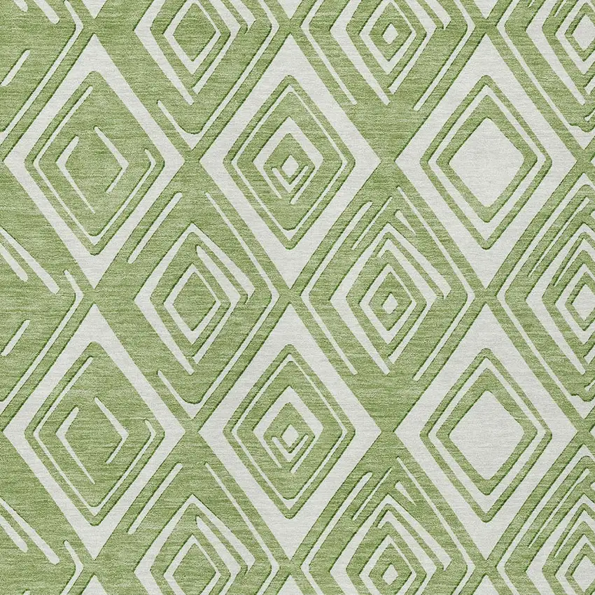 Green And Ivory Geometric Washable Indoor Outdoor Area Rug Photo 6