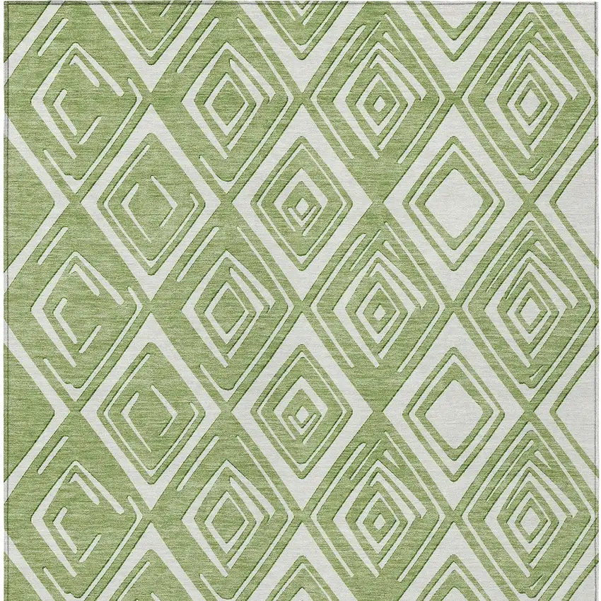 Green And Ivory Geometric Washable Indoor Outdoor Area Rug Photo 8