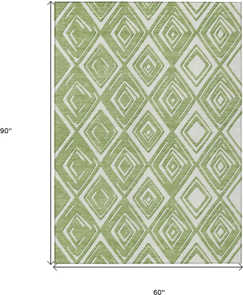Green And Ivory Geometric Washable Indoor Outdoor Area Rug Photo 3