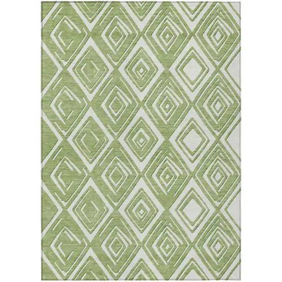 Green And Ivory Geometric Washable Indoor Outdoor Area Rug Photo 2