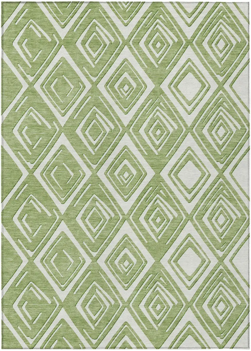 Green And Ivory Geometric Washable Indoor Outdoor Area Rug Photo 2