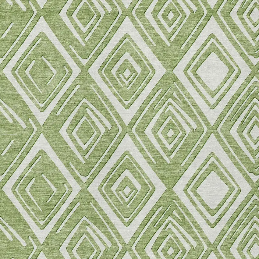 Green And Ivory Geometric Washable Indoor Outdoor Area Rug Photo 6