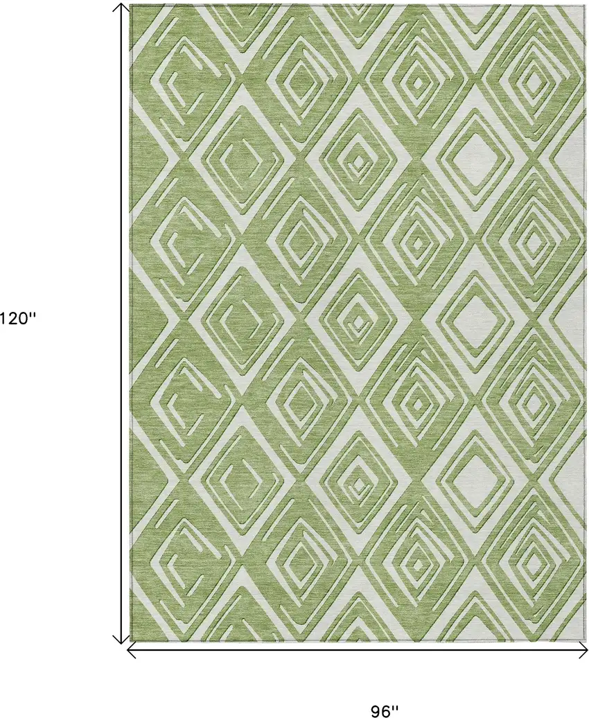 Green And Ivory Geometric Washable Indoor Outdoor Area Rug Photo 3