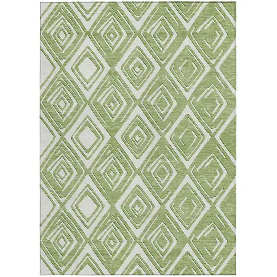Green And Ivory Geometric Washable Indoor Outdoor Area Rug Photo 8
