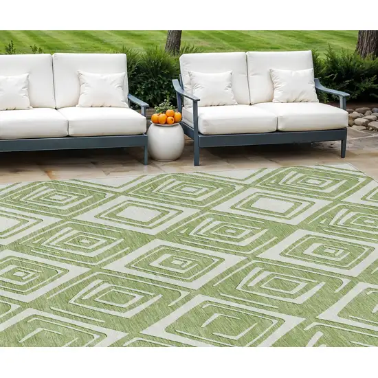 Green And Ivory Geometric Washable Indoor Outdoor Area Rug Photo 1