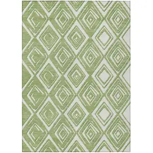 Photo of Green And Ivory Geometric Washable Indoor Outdoor Area Rug