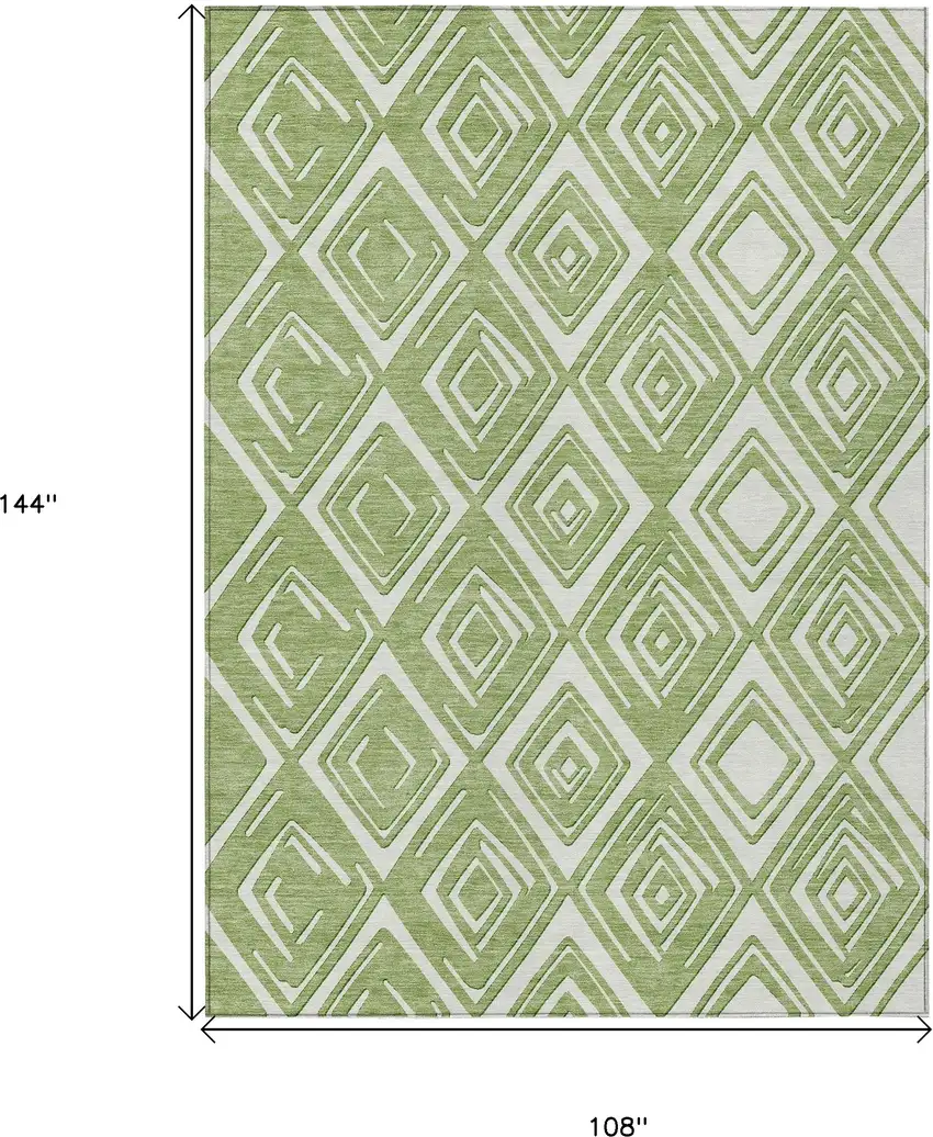 Green And Ivory Geometric Washable Indoor Outdoor Area Rug Photo 3
