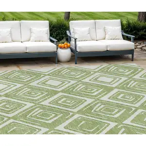 Photo of Green And Ivory Geometric Washable Indoor Outdoor Area Rug