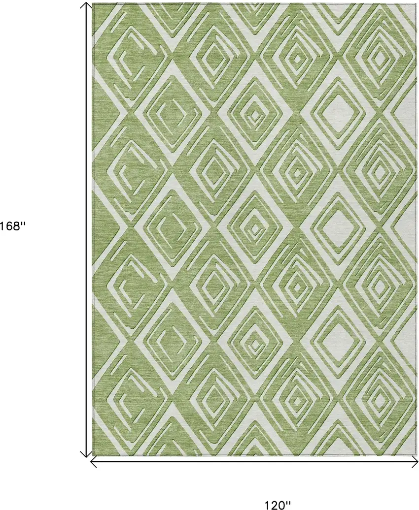 Green And Ivory Geometric Washable Indoor Outdoor Area Rug Photo 3