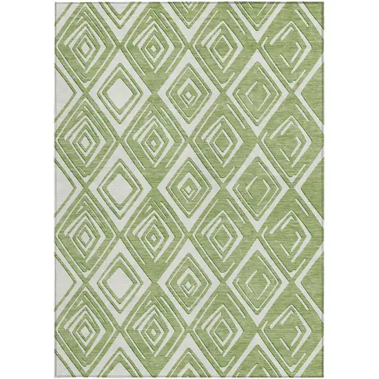 Green And Ivory Geometric Washable Indoor Outdoor Area Rug Photo 7