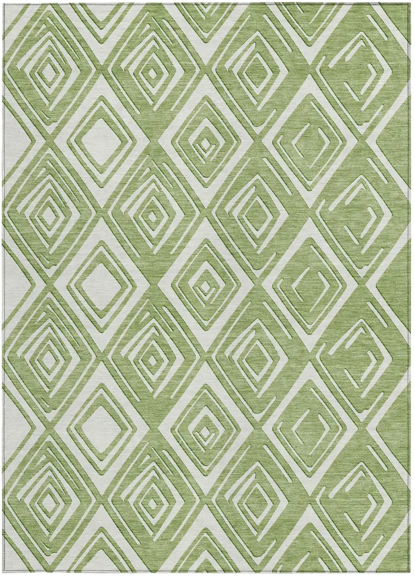 Green And Ivory Geometric Washable Indoor Outdoor Area Rug Photo 7