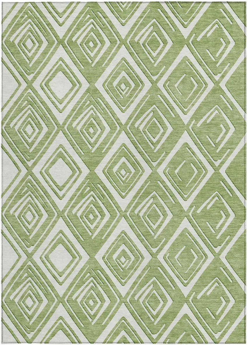 Green And Ivory Geometric Washable Indoor Outdoor Area Rug Photo 7