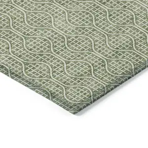 Photo of Green And Ivory Geometric Washable Indoor Outdoor Area Rug