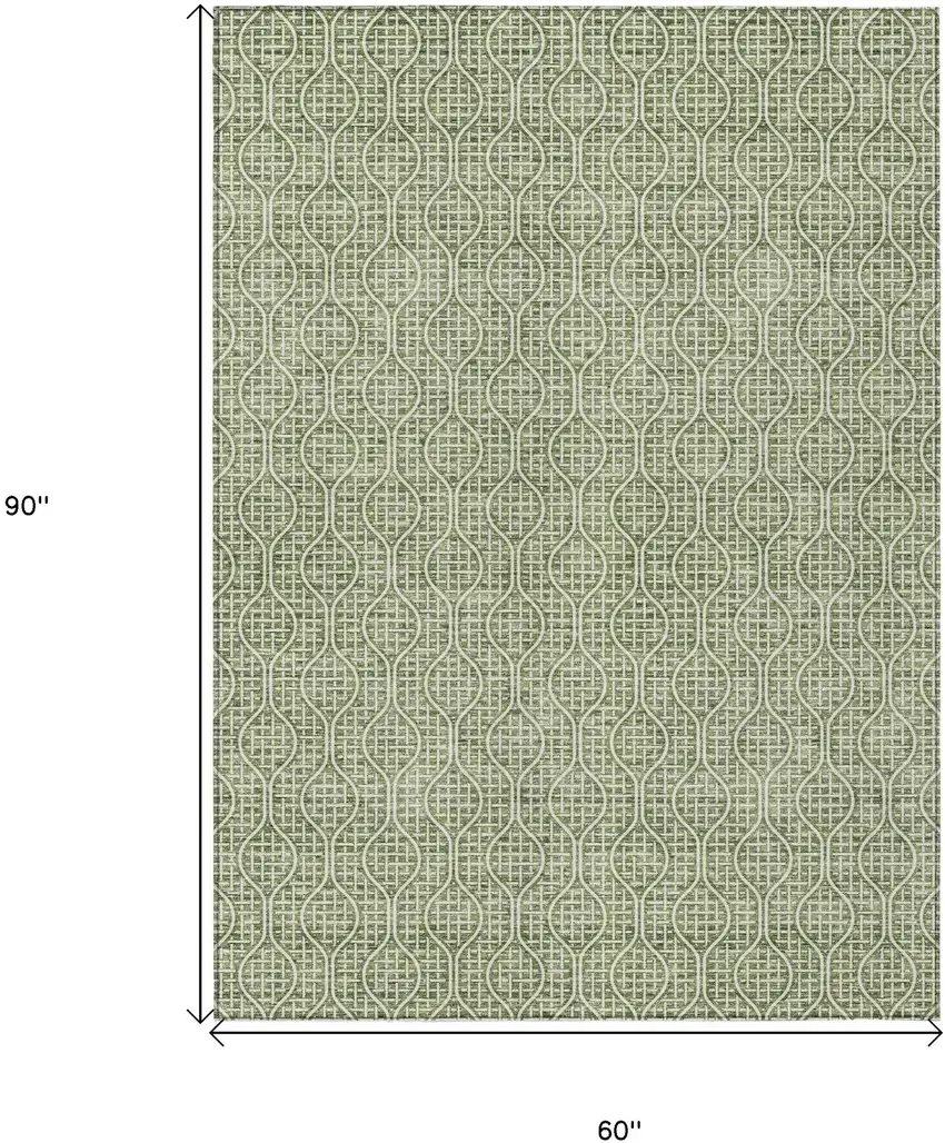 Green And Ivory Geometric Washable Indoor Outdoor Area Rug Photo 3