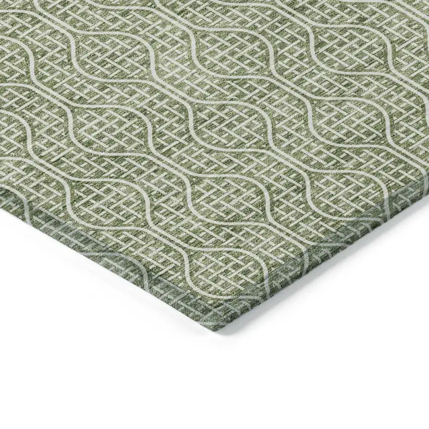 Green And Ivory Geometric Washable Indoor Outdoor Area Rug Photo 4