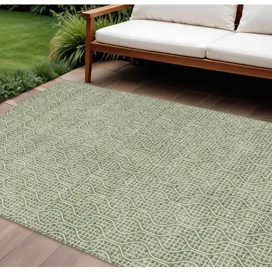 Green And Ivory Geometric Washable Indoor Outdoor Area Rug Photo 1