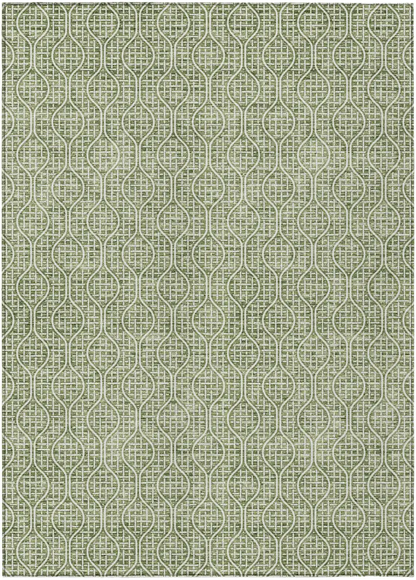 Green And Ivory Geometric Washable Indoor Outdoor Area Rug Photo 2