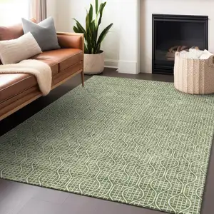Photo of Green And Ivory Geometric Washable Indoor Outdoor Area Rug