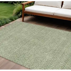 Photo of Green And Ivory Geometric Washable Indoor Outdoor Area Rug