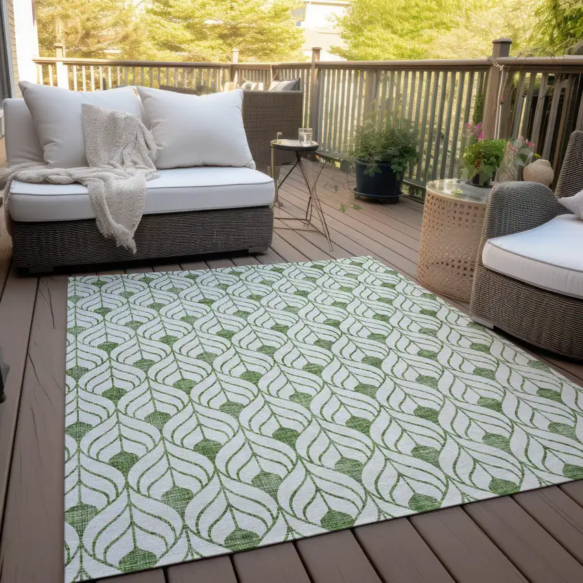 Green And Ivory Geometric Washable Indoor Outdoor Area Rug Photo 9
