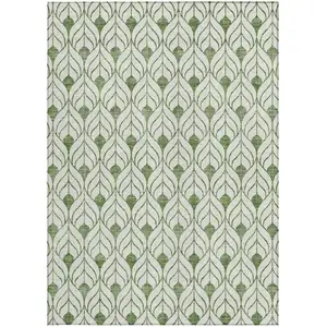 Photo of Green And Ivory Geometric Washable Indoor Outdoor Area Rug