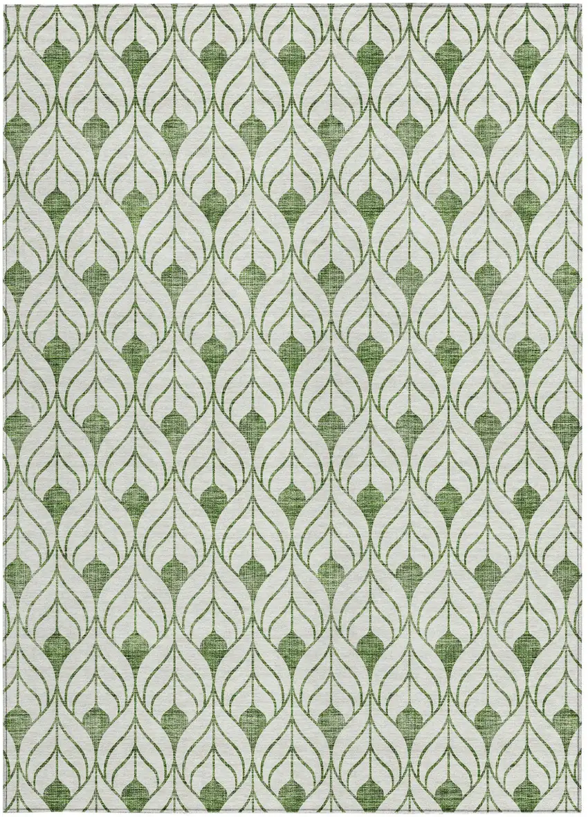 Green And Ivory Geometric Washable Indoor Outdoor Area Rug Photo 5