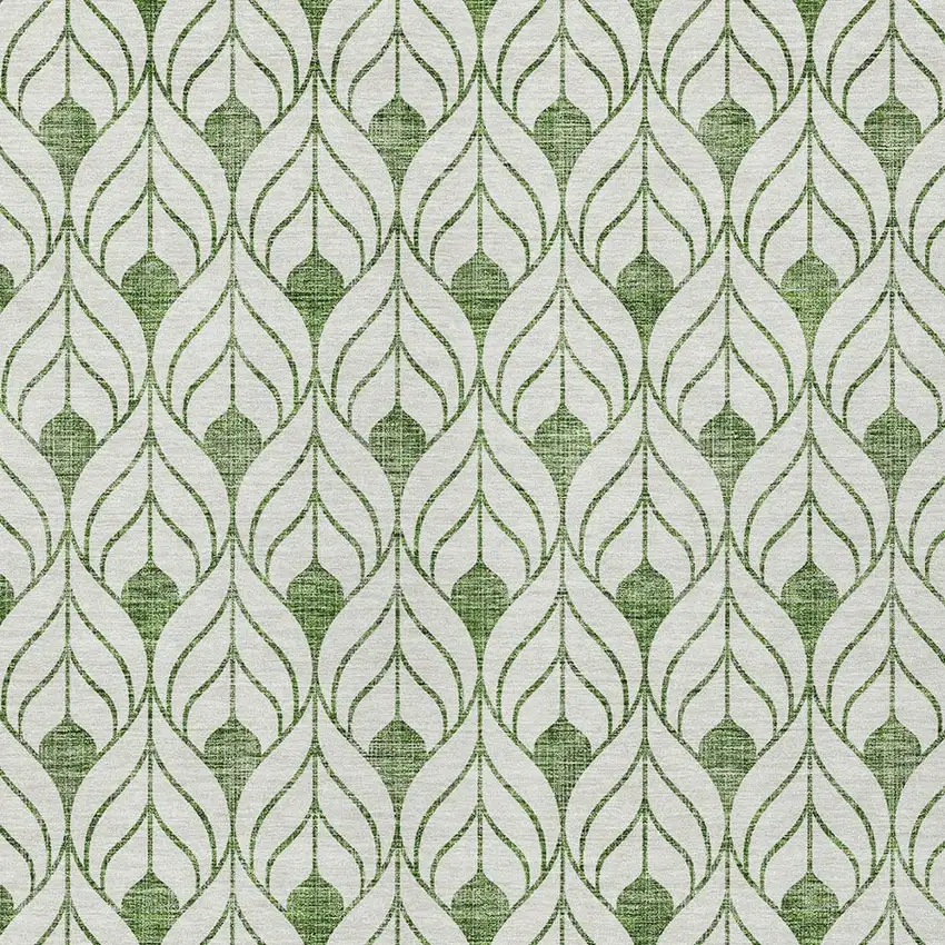 Green And Ivory Geometric Washable Indoor Outdoor Area Rug Photo 6