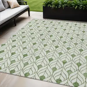 Photo of Green And Ivory Geometric Washable Indoor Outdoor Area Rug