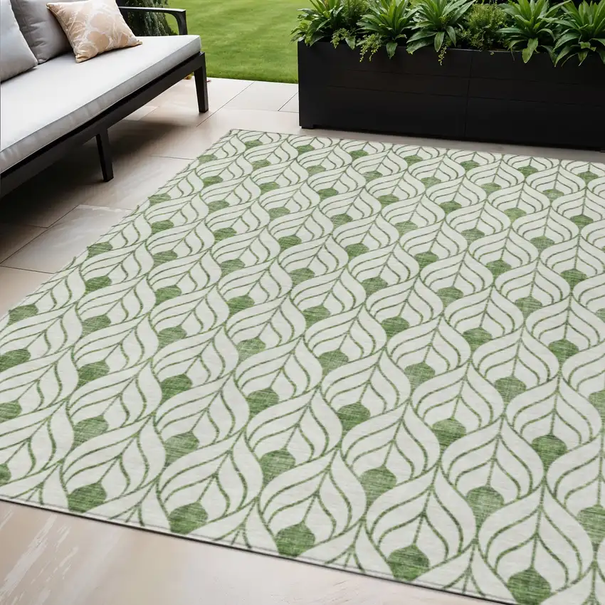 Green And Ivory Geometric Washable Indoor Outdoor Area Rug Photo 1