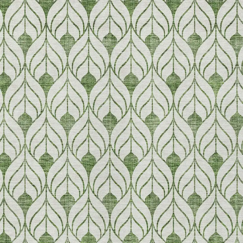Green And Ivory Geometric Washable Indoor Outdoor Area Rug Photo 6