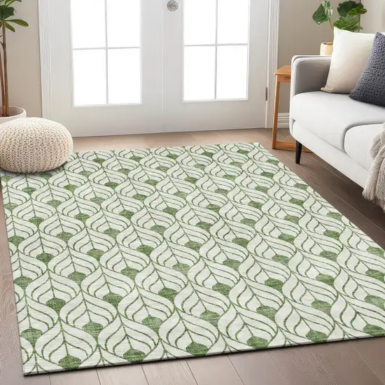 Green And Ivory Geometric Washable Indoor Outdoor Area Rug Photo 9