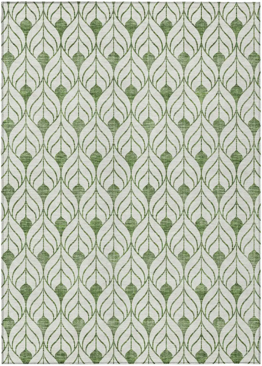 Green And Ivory Geometric Washable Indoor Outdoor Area Rug Photo 2