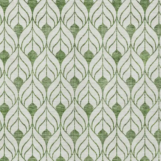 Green And Ivory Geometric Washable Indoor Outdoor Area Rug Photo 6