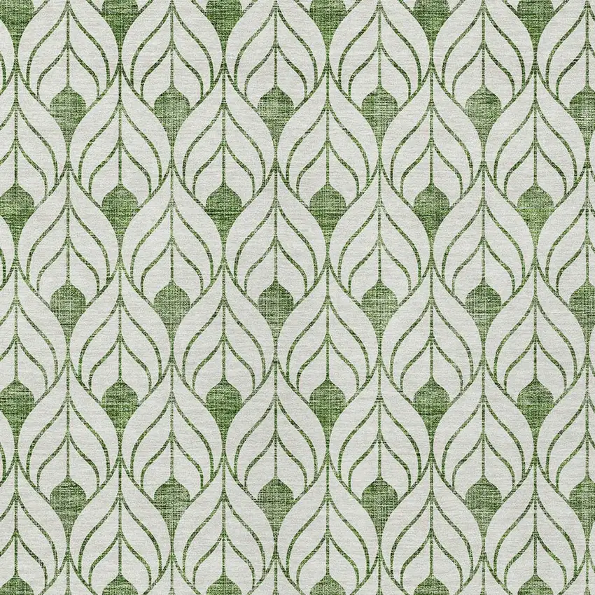 Green And Ivory Geometric Washable Indoor Outdoor Area Rug Photo 6