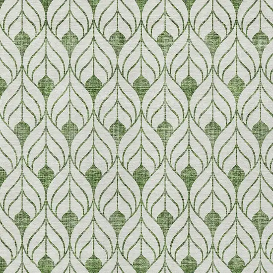 Green And Ivory Geometric Washable Indoor Outdoor Area Rug Photo 6