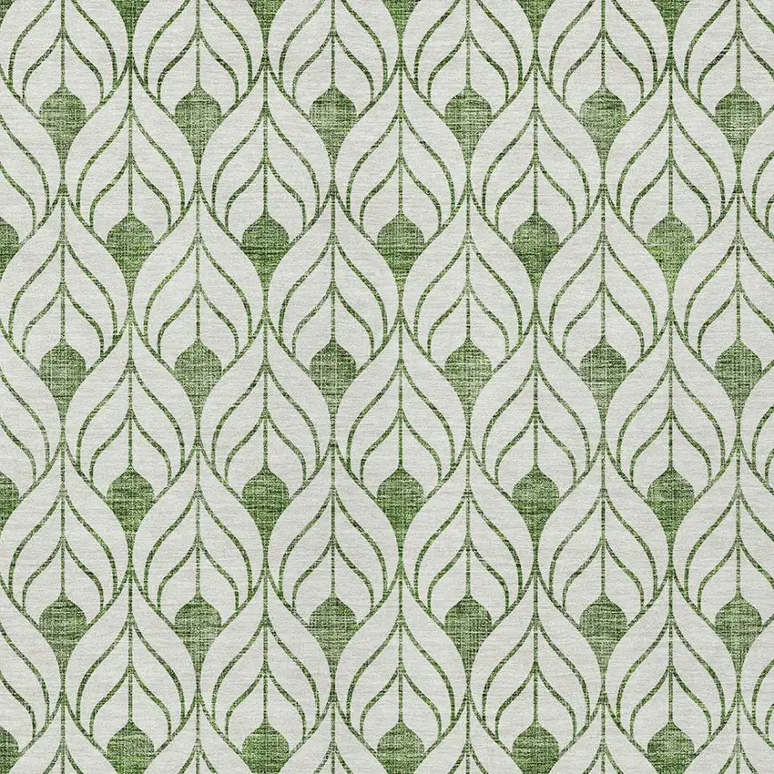 Green And Ivory Geometric Washable Indoor Outdoor Area Rug Photo 6