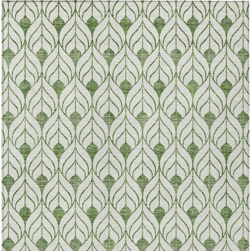 Green And Ivory Geometric Washable Indoor Outdoor Area Rug Photo 7