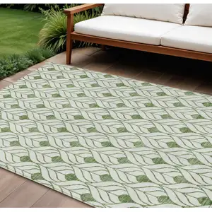 Photo of Green And Ivory Geometric Washable Indoor Outdoor Area Rug