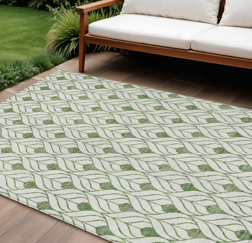 Green And Ivory Geometric Washable Indoor Outdoor Area Rug Photo 1