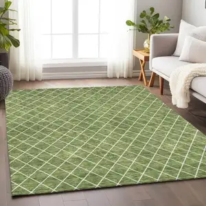 Photo of Green And Ivory Geometric Washable Indoor Outdoor Area Rug