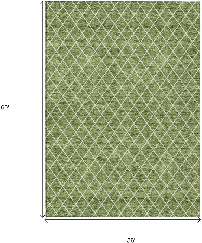 Green And Ivory Geometric Washable Indoor Outdoor Area Rug Photo 3