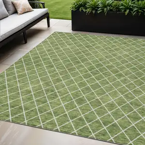 Photo of Green And Ivory Geometric Washable Indoor Outdoor Area Rug