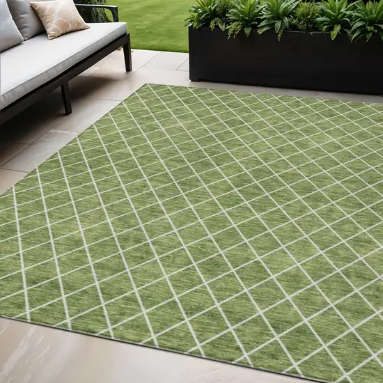 Green And Ivory Geometric Washable Indoor Outdoor Area Rug Photo 1