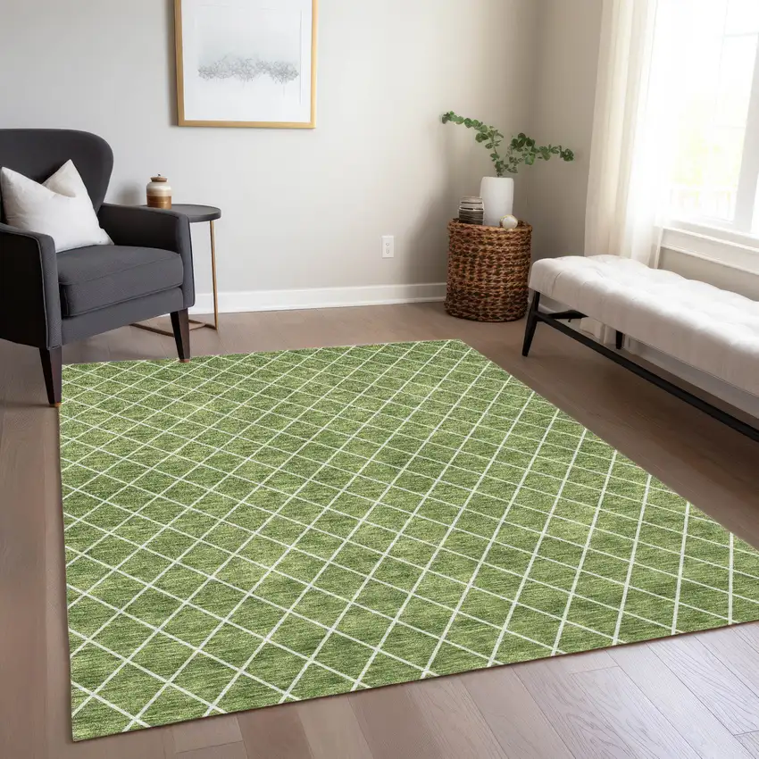 Green And Ivory Geometric Washable Indoor Outdoor Area Rug Photo 9