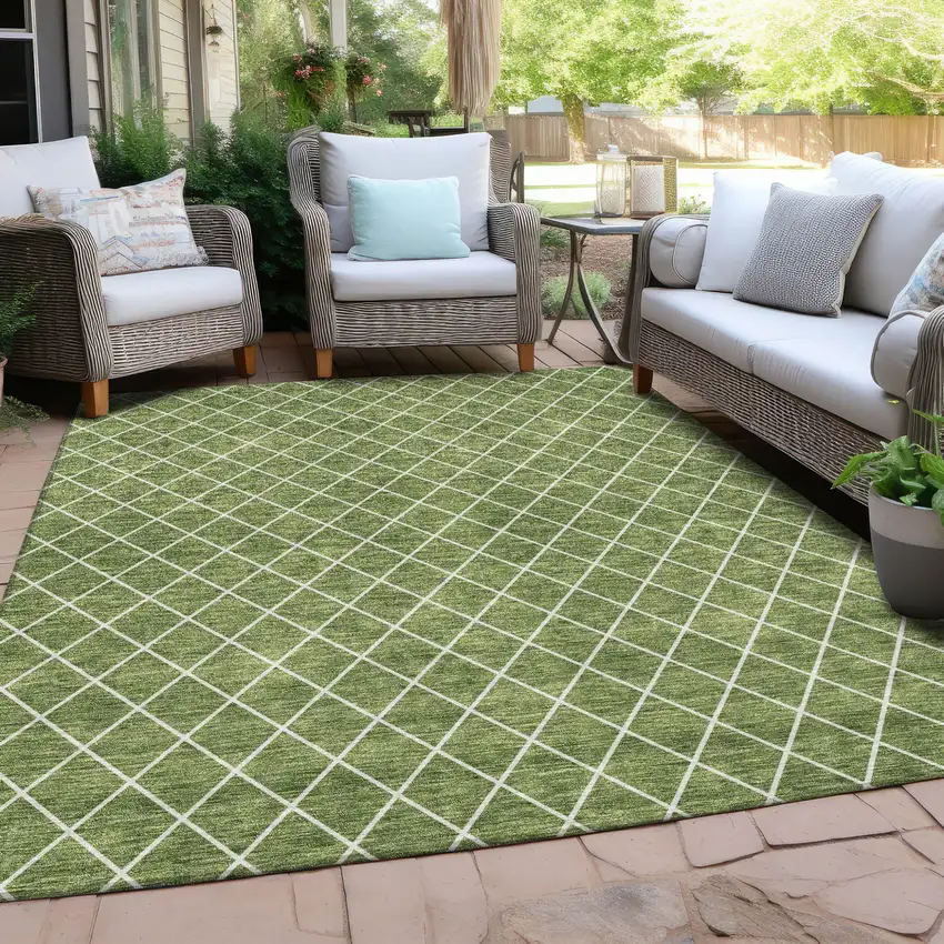 Green And Ivory Geometric Washable Indoor Outdoor Area Rug Photo 8