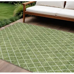 Photo of Green And Ivory Geometric Washable Indoor Outdoor Area Rug