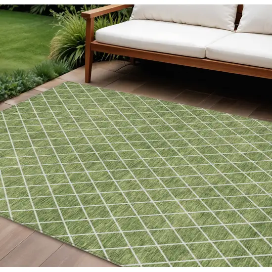 Green And Ivory Geometric Washable Indoor Outdoor Area Rug Photo 1